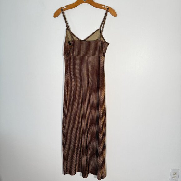 Vintage 90s Brown Moire Pattern Ribbed Maxi Dress Psychedelic Rave Fairy S - Picture 2 of 7